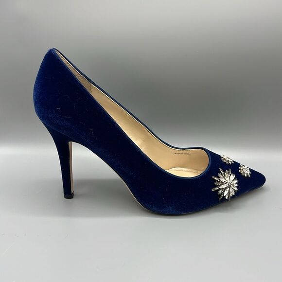 White House Black Market Blue Velvet Rhinestone Heels - Picture 7 of 7